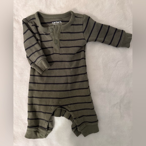 Carter's Other - Carter's Green Striped Knit Jumpsuit-NB